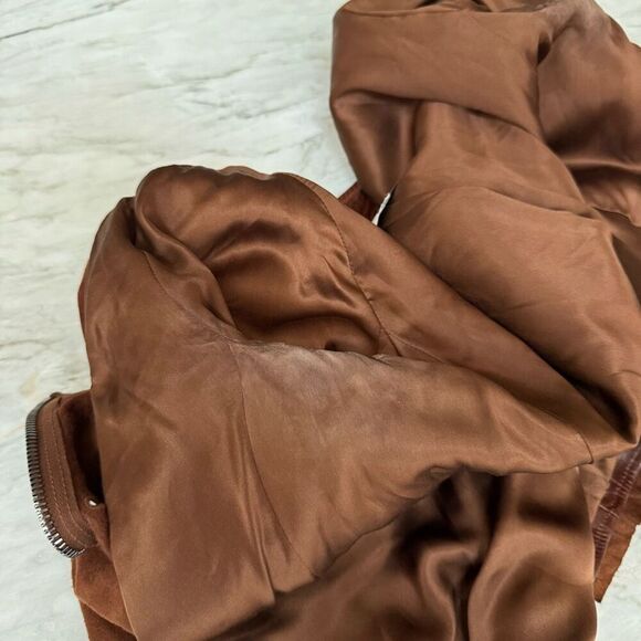 3.1 Phillip Lim Lambskin soft Leather Ruffled Cognac Zip Up Jacket silk lining 4 - Picture 16 of 16